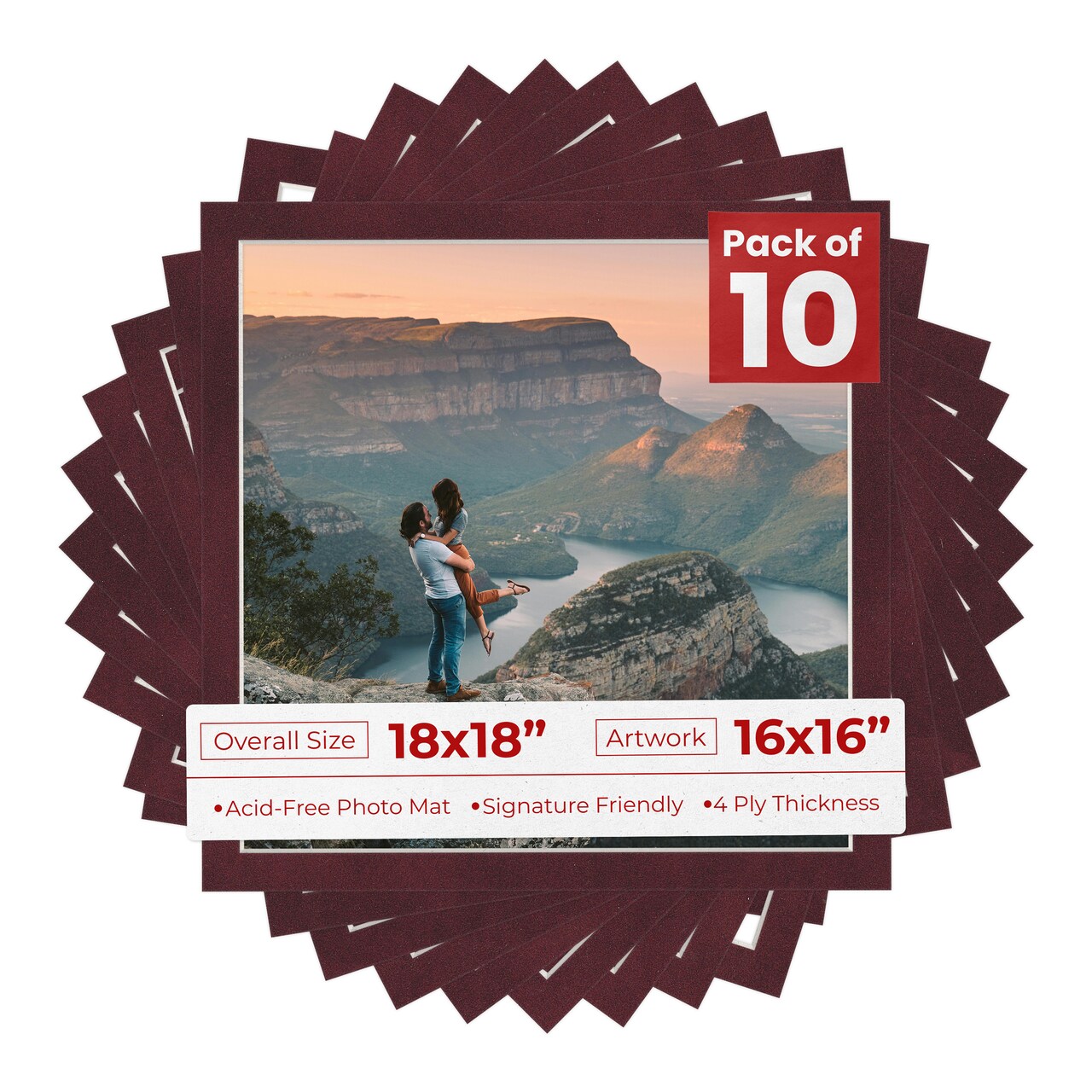 Dark Red Suede Mat Board for 18x18 Frames - Fits 16x16 Photos